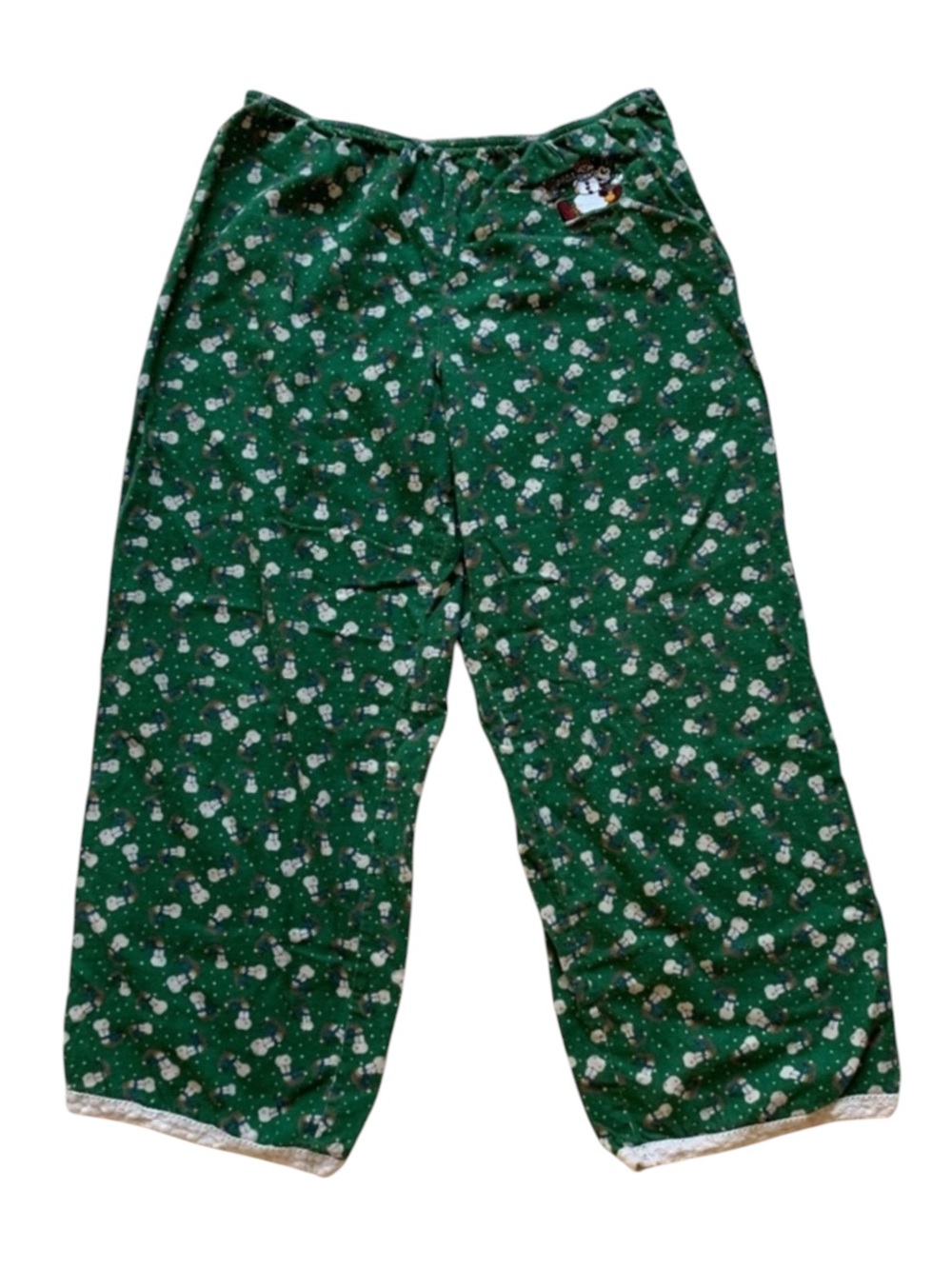 Vintage Disney 100% Cotton Flannel Green Christmas Print Pajama Pants Size L